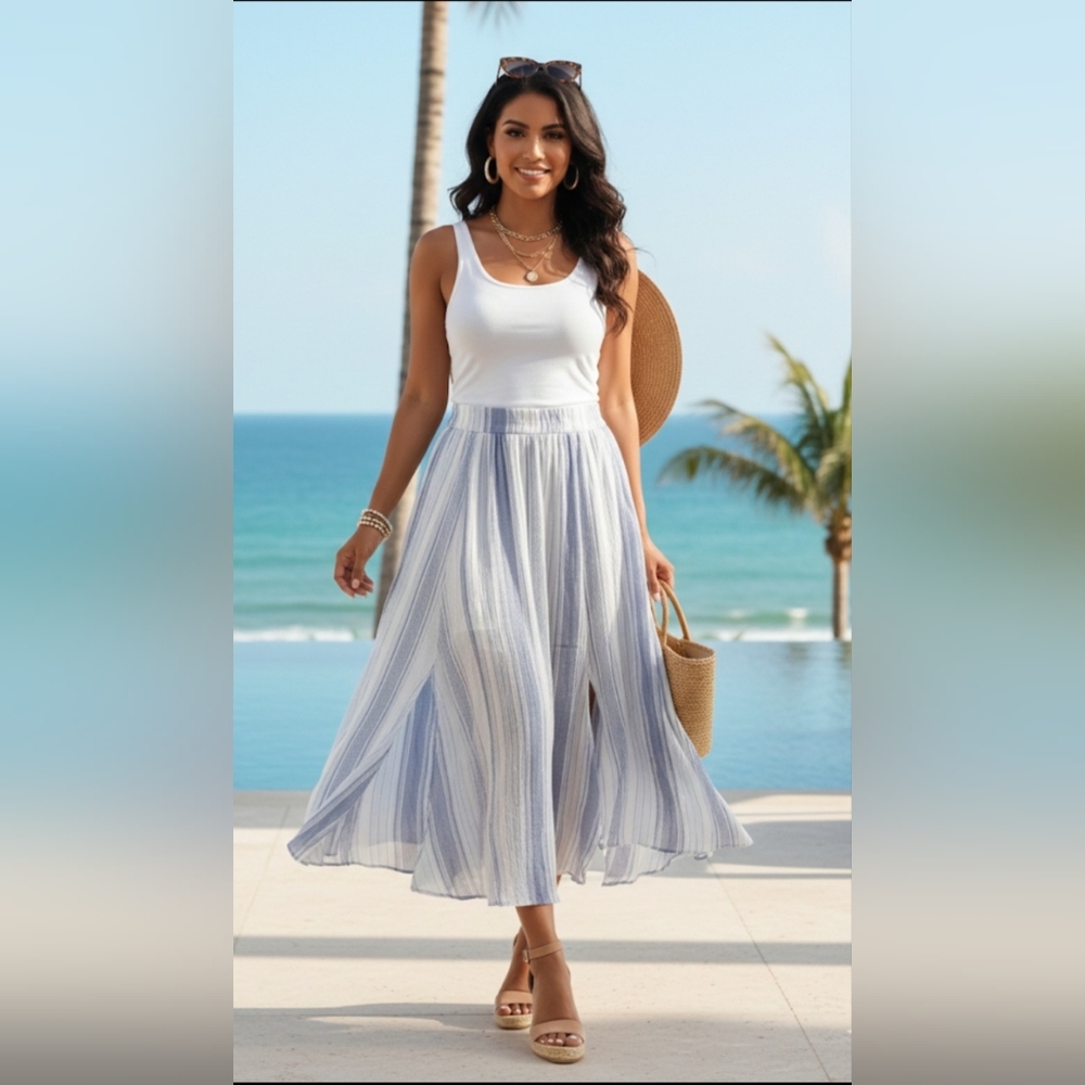 torrid Blue & White Striped A-Line Maxi Skirt